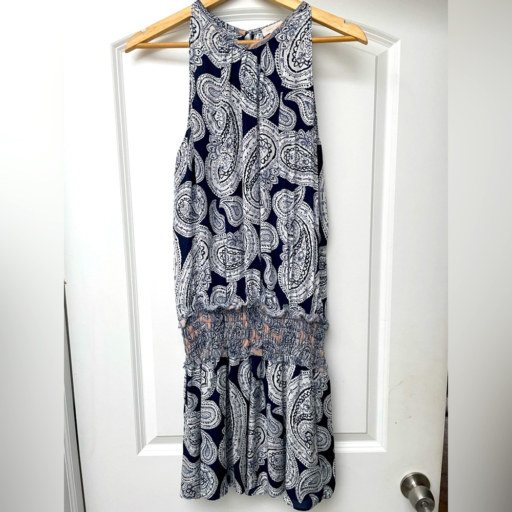 RAMY BROOK dress navy, white & pink paisley print sz L
